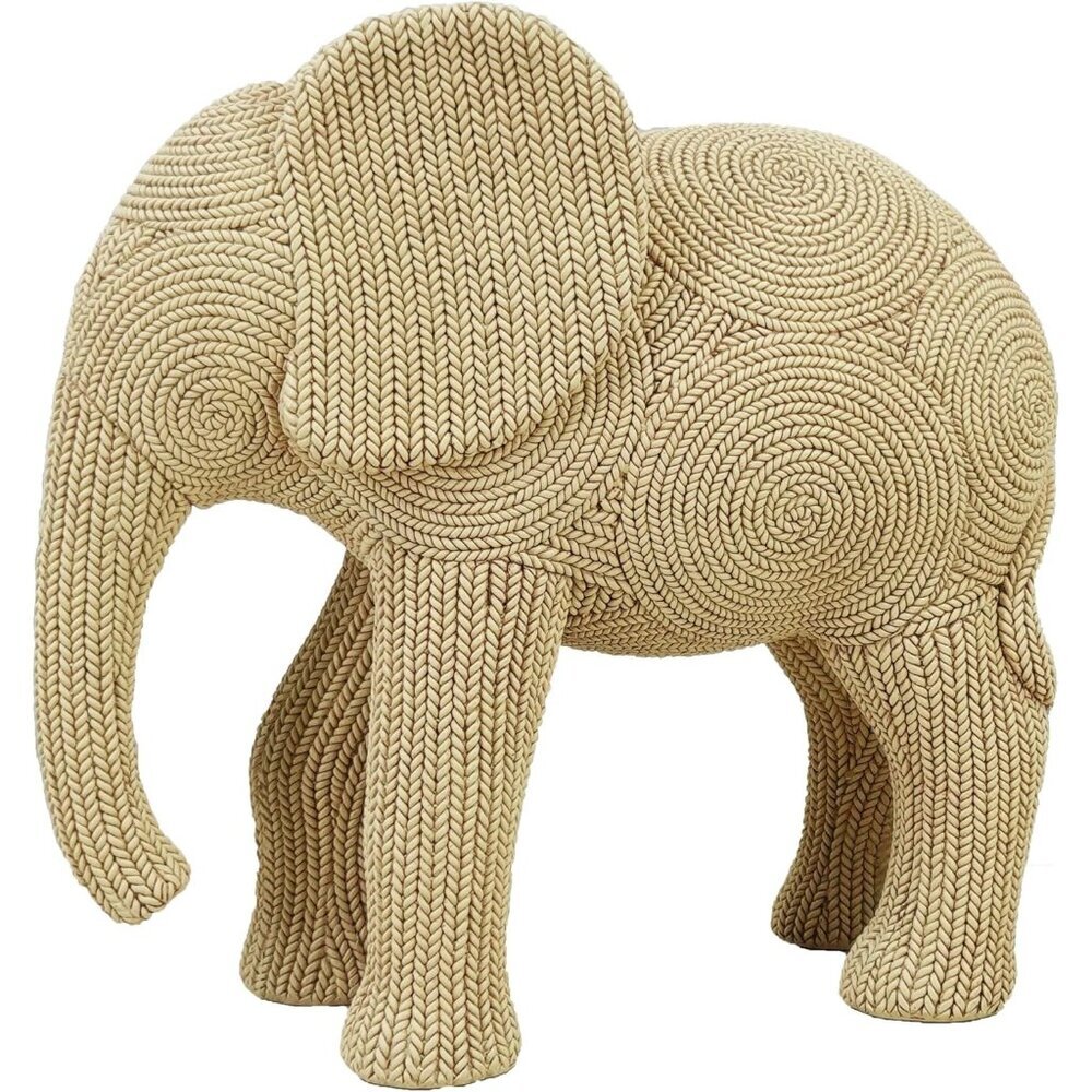 9-inch Beige Resin Elephant Statue Small Home Décor Sculpture Shelf Figurine